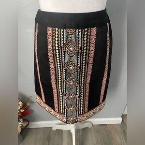Y2K Braeve Black Denim Mini Skirt with Colorful Aztec Embroidery